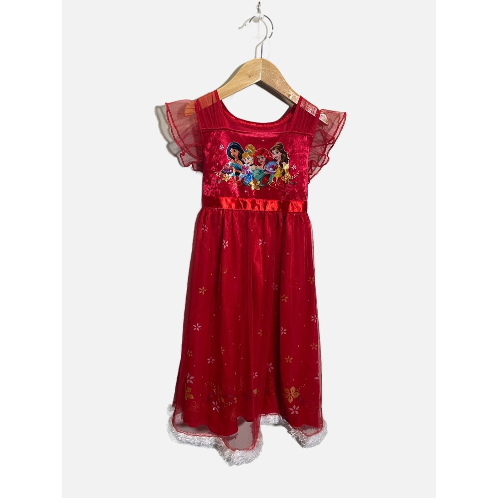 Disney Princess Nightgown Girls 6 Red Velvet Tulle Holiday Sleep Dress Pajamas